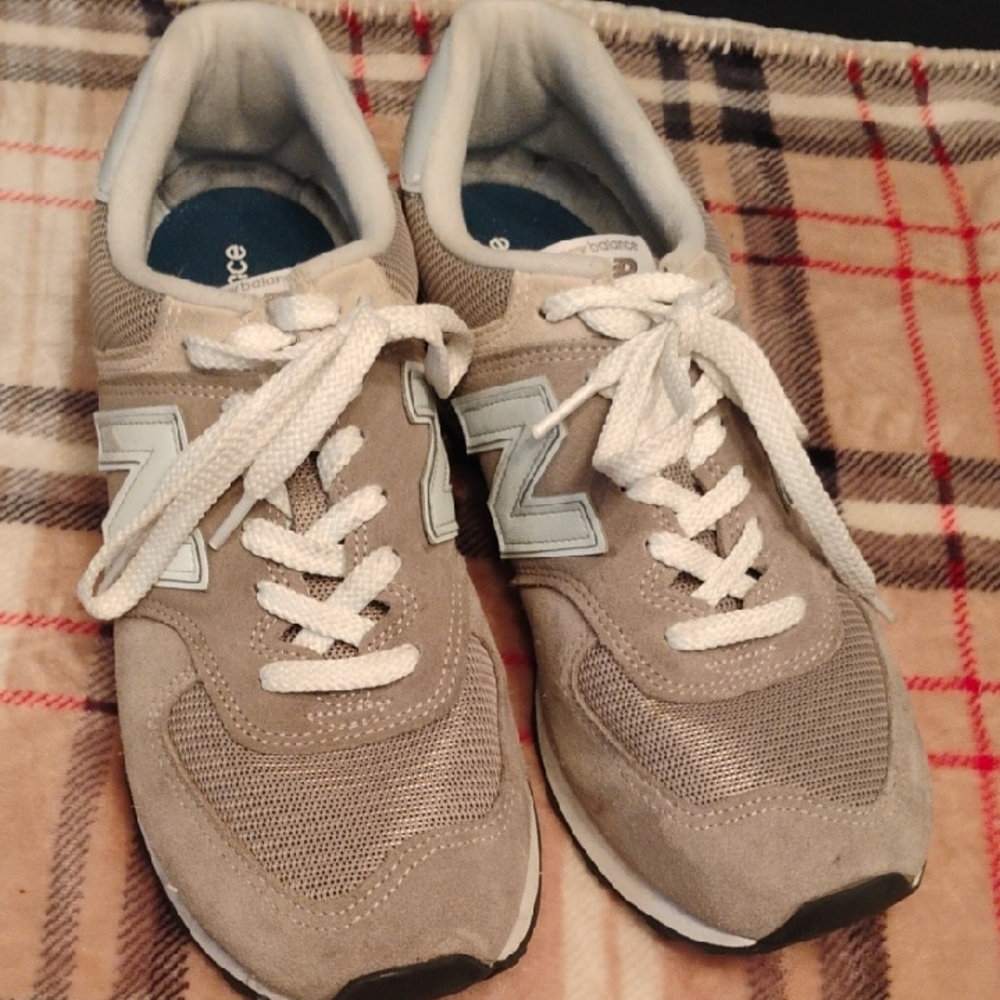 New Balance Taupe and White Sneakers